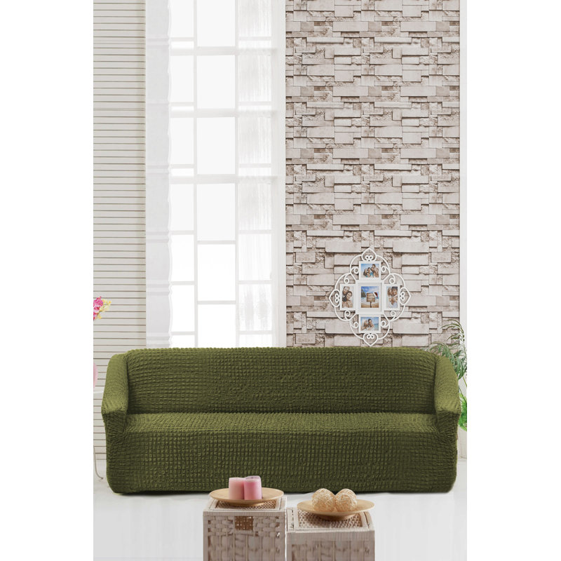 Housse pour canapé à coussins en T, 100% polyester vert foncé