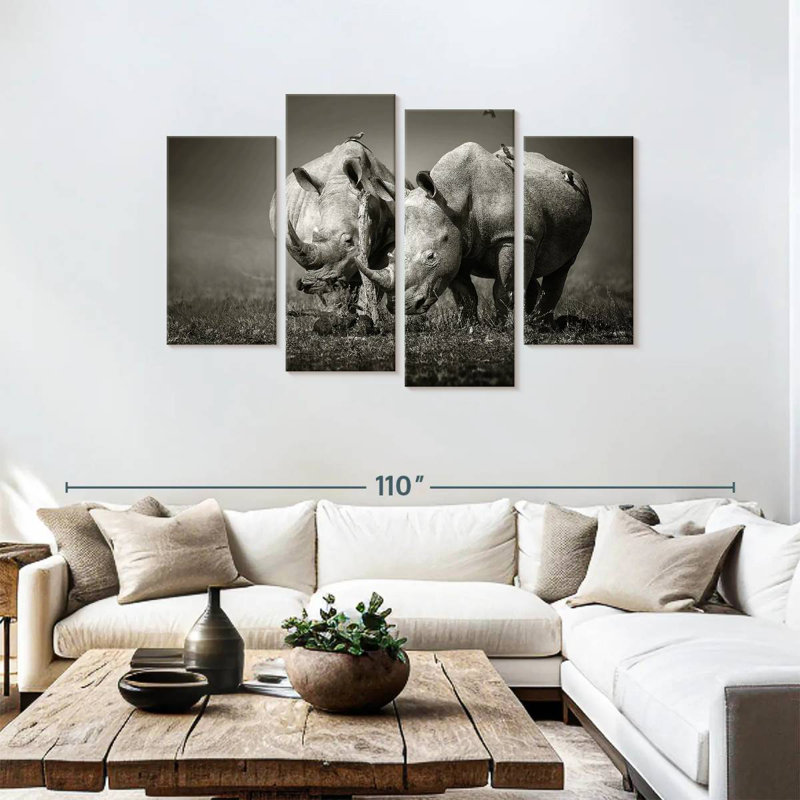 Monochrome Rhinoceroses, H 48 po x l 75 po