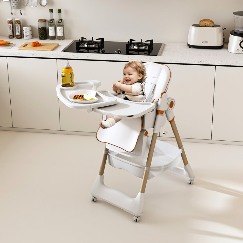Chaise haute réglable pour 6 mois à années, avec structure en acier renforcé, base en pointe, plateau double couche amovible, 5 réglages de hauteur et conception ergonomique