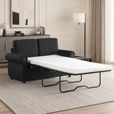 Canapé-lit noir avec causeuse coulissante avec matelas en mousse à mémoire de forme