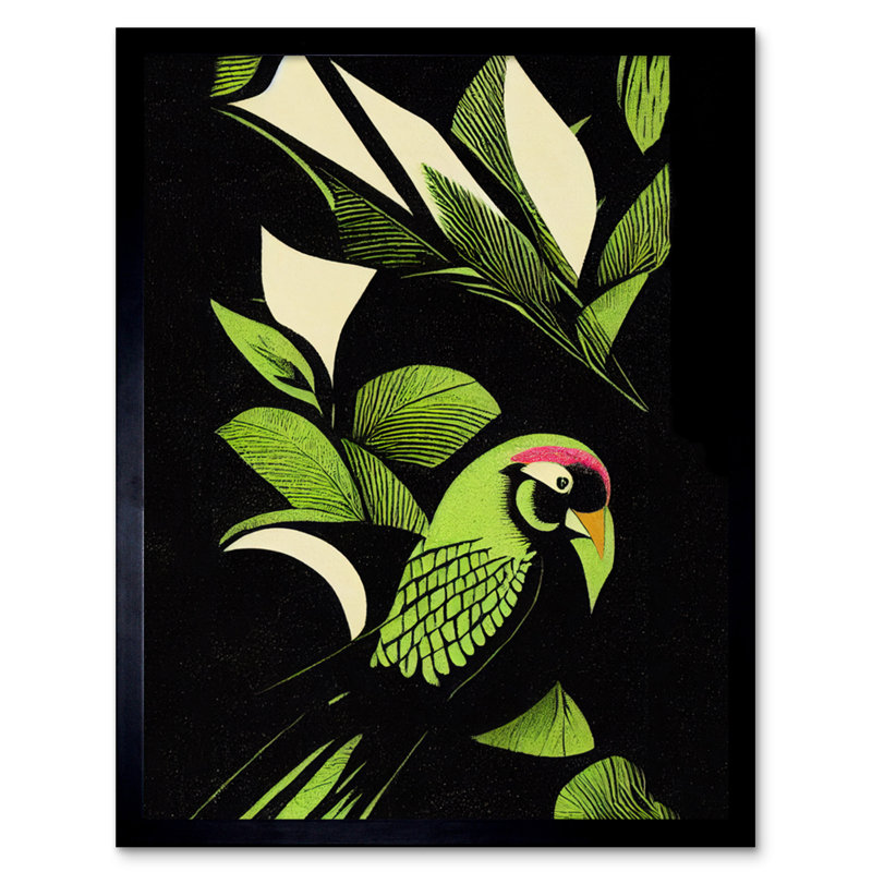 Jungle Leaf Bird Linocut - Single Picture Frame Print