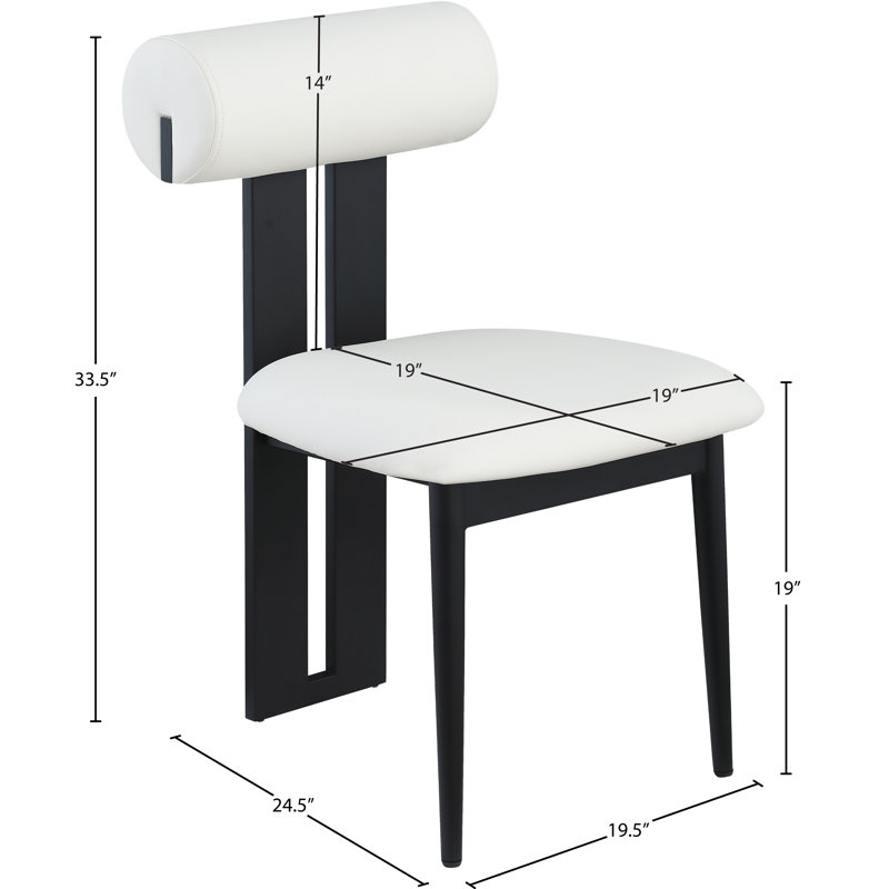 Chaise de salle à manger rembourrée Dario, Cuir crème végétalien, Noir mat