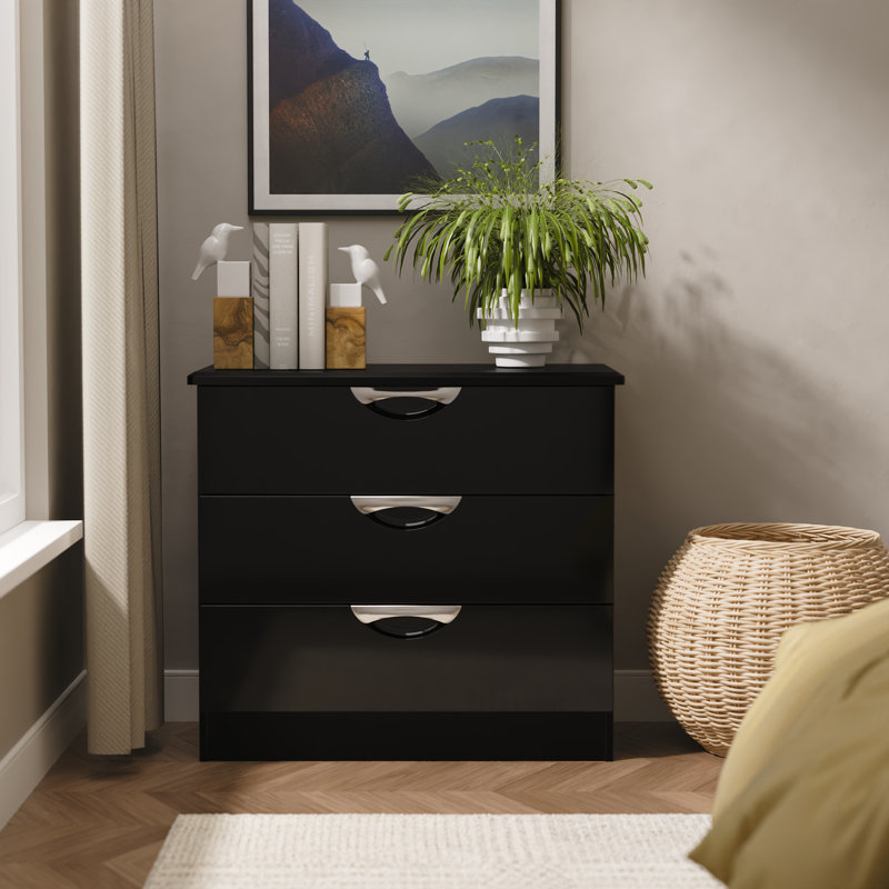 Bhodhini 77cm W 3 - Drawer Chest of Drawers, Black