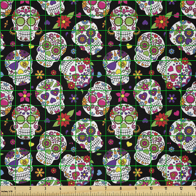 Daesyn All Souls Day Floral Sugar Skulls Fabric