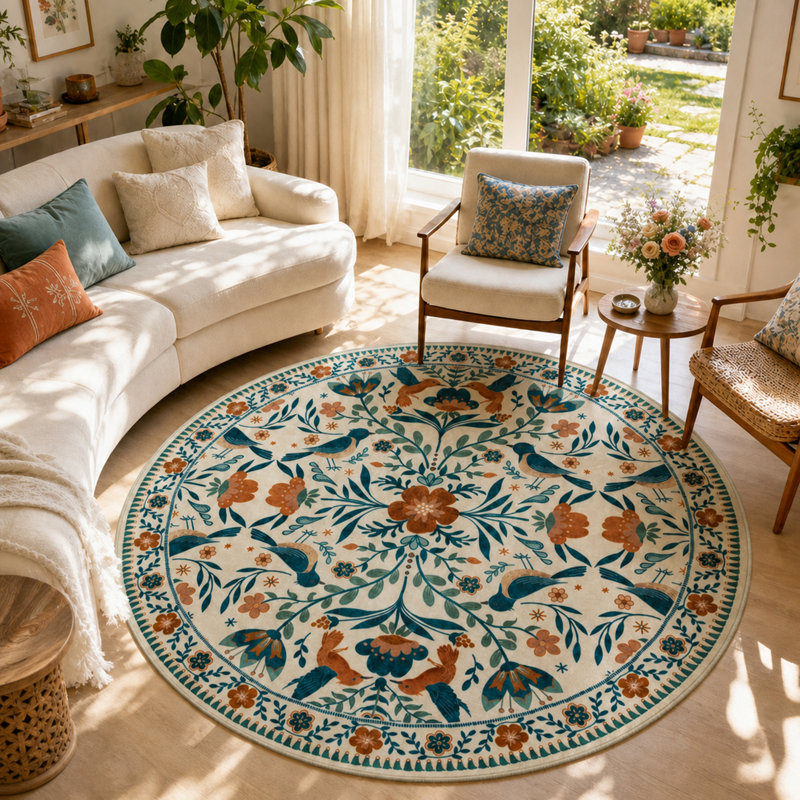  Tapis lavables Boho Bird, Rond 6 pi