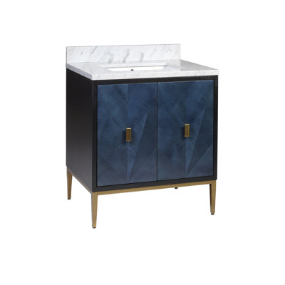 Meuble-lavabo bleu 30 po avec lavabo sous-comptoir Kallista