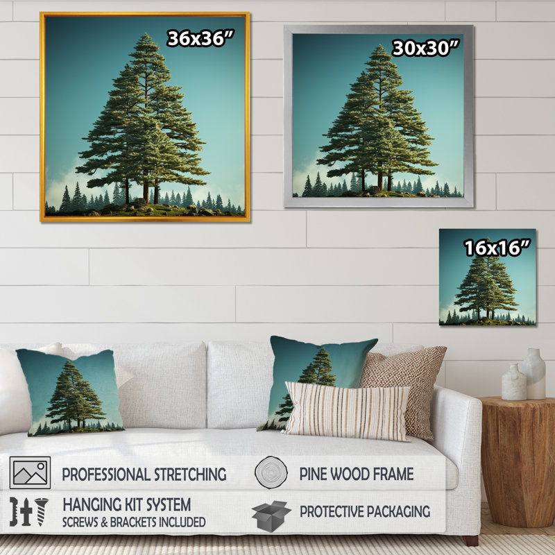 «Pine Tree Perspectives in Forest» sur toile, H 16 po x l 16 po x P 1 po, Cadre flottant noir