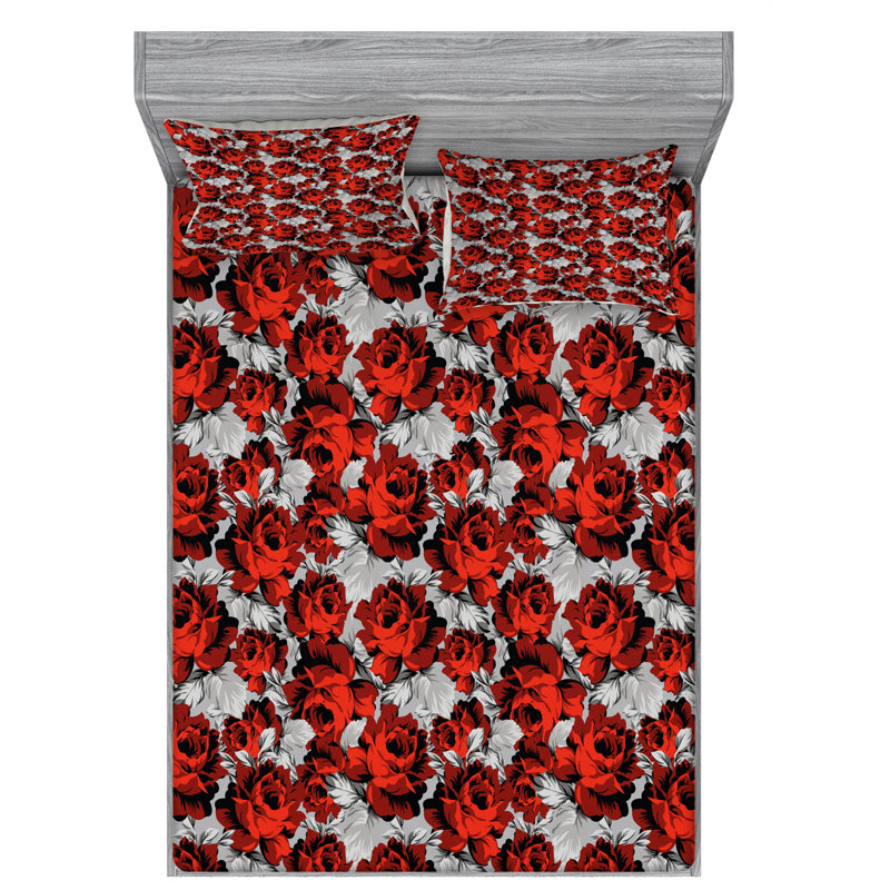 Microfiber Floral Sheet Set, Queen Sheet Set + Fitted Sheet + 2 Pillowcases