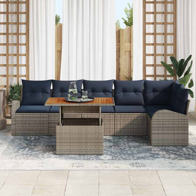 Ensemble de canapé de jardin avec coussin manuel Vidaxl 7 pièces gris et bleu marine