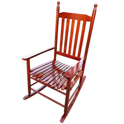 Chaise berçante de véranda en bois - Fabrication en bois franc brun massif pour balcon et accoudoirs à assise large. Dossier à lattes confortable. Assemblage facile avec instructions de quincaillerie incluses.