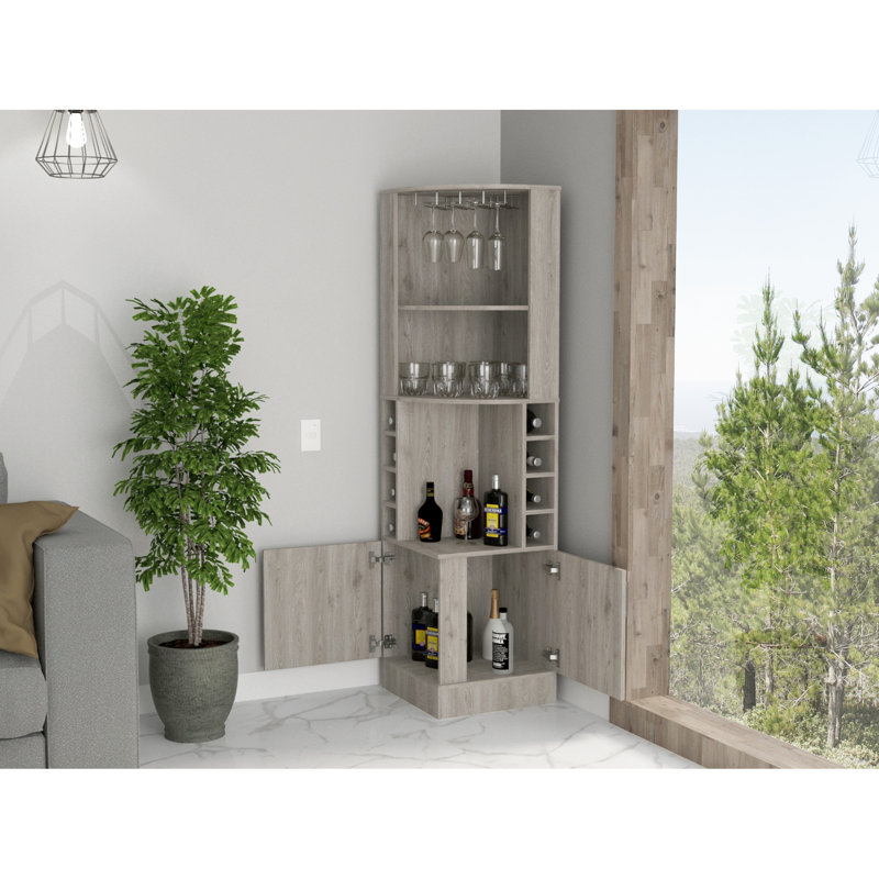 Gray Wine Cabinet With 8 Capacity And Extra Shelf Drink Central Beverage Showcase Area