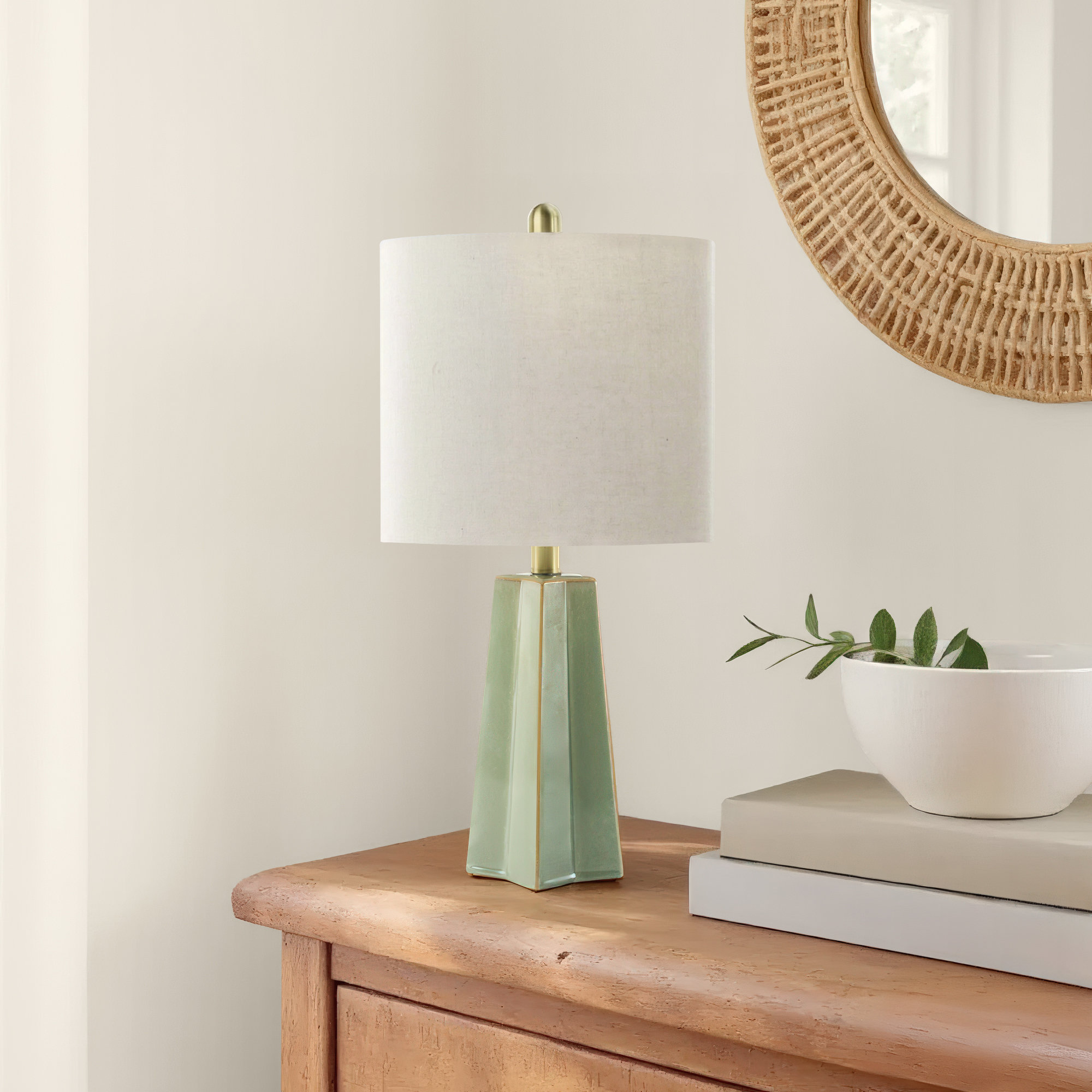 Magalie Table Lamp, Green, Cream