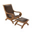 Chaise d'appoint rembourrée en cuir avec repose-pieds en bois et pieds arqués