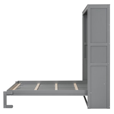 Lit double gris avec tablette supplémentaire. Optimisez votre décor. Fabriqué et contreplaqué. Assure une configuration confortable des lattes de matelas flexibles. S'adapte facilement jusqu'à 6 po. Outils d'assemblage fournis