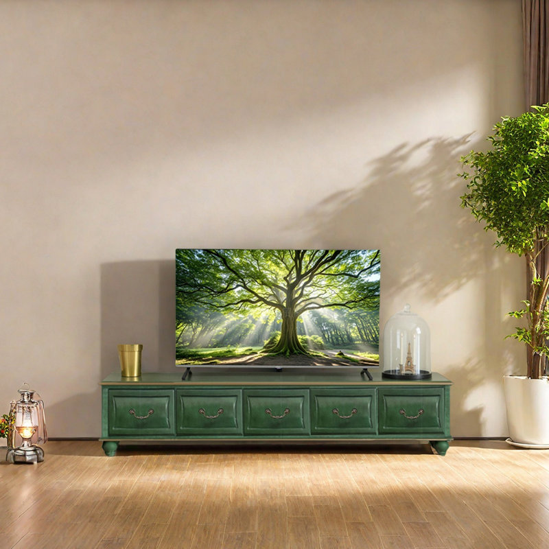 Meuble télé en bois massif avec pieds en bois, H 15,74 po x L 94,48 po x l 15,74 po