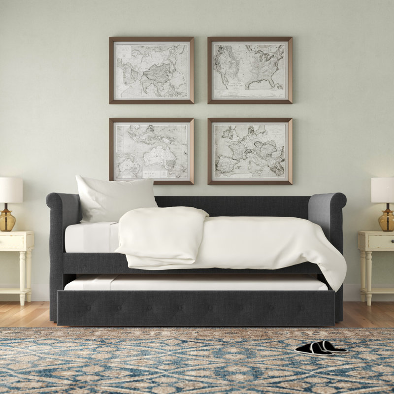 Samitha Upholstered Daybed, Full, Dark Gray Velvet
