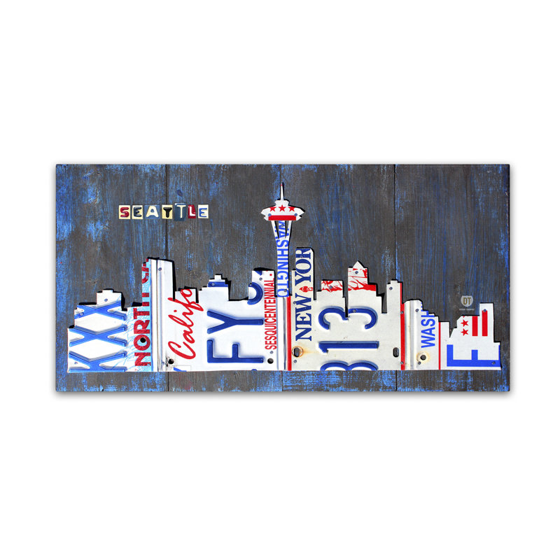 Plaque de licence d’horizon de seattle, impression sur toile tendue, H 12 po x l 24 po x P 2 po