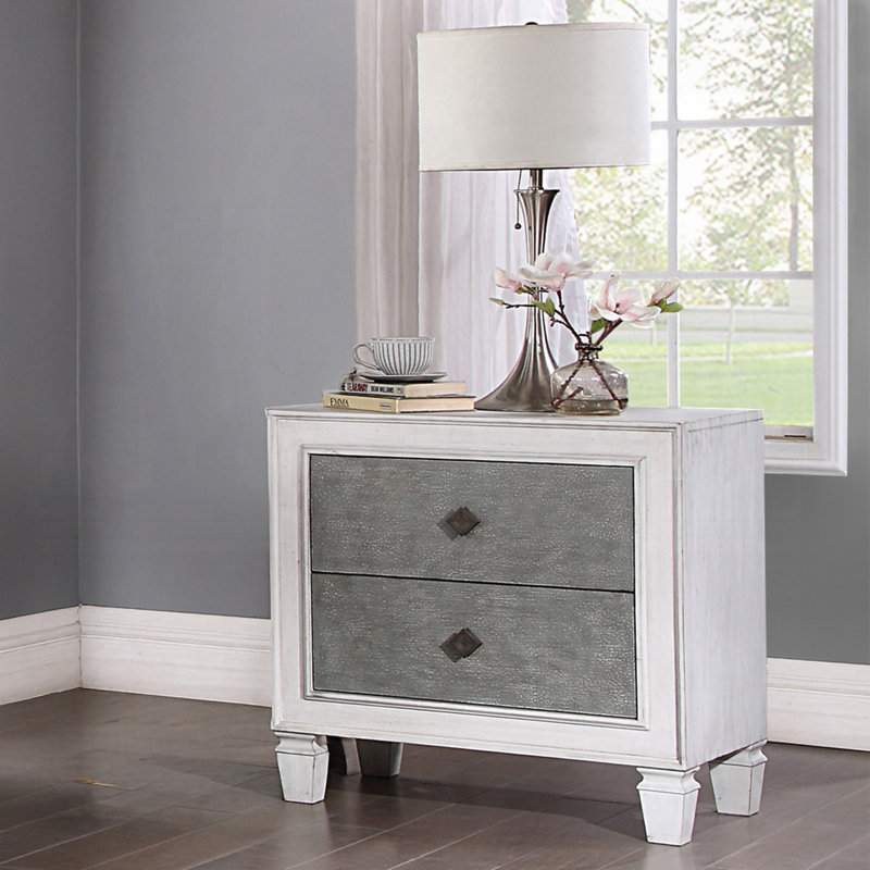 Modern Rustic 2-Drawers Nightstand, Bed Side Table