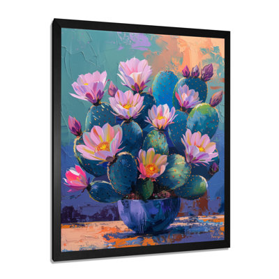 Cactus mauve et bleu, coucher de soleil Vibes II - Cactus floral, salon d'art mural