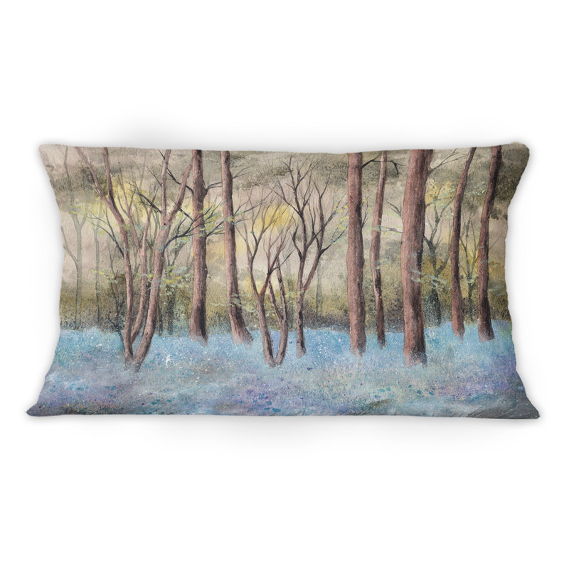 Forêt verte avec de grands arbres et une clairière Bluebell - Coussin décoratif imprimé traditionnel 1