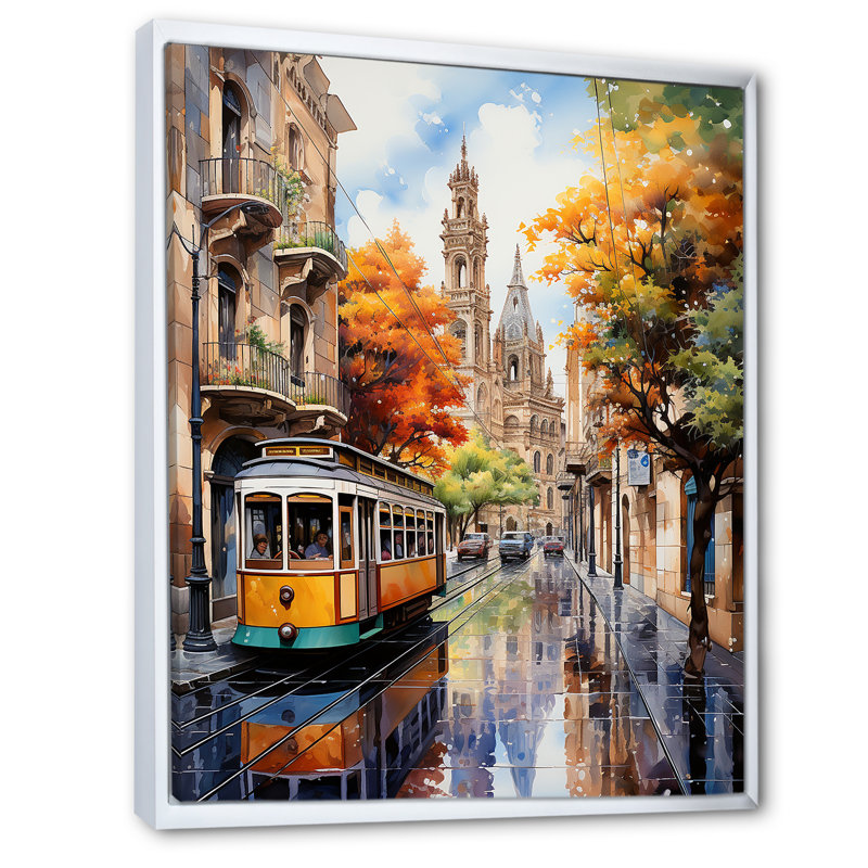 Espagne, rues colorées de Barcelone - Espagne, décoration murale, H 32 po x l 24 po x P 1 po, Cadre flottant blanc