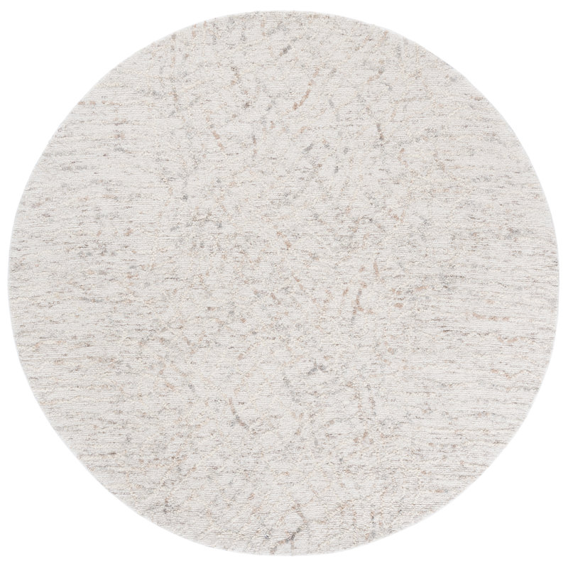 Tapis beige / gris en laine / coton touffeté à la main Mariom 534, Rond 6 pi
