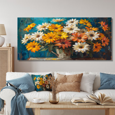 Marguerite jaune et blanc dans un seau à lait - Art mural marguerites