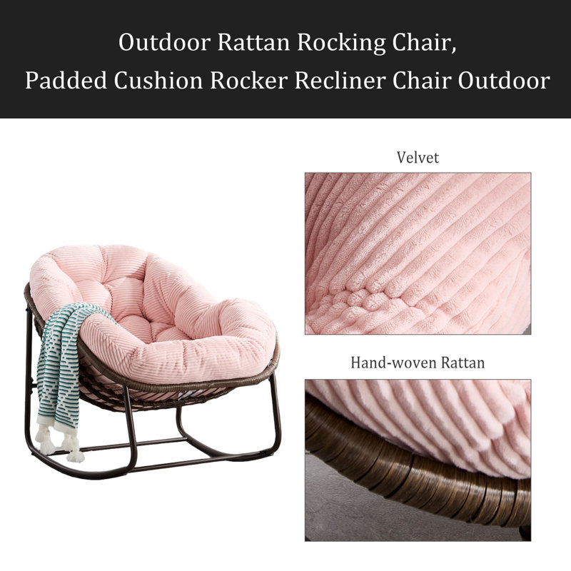 Chaise berçante d'extérieur en rotin, Rose