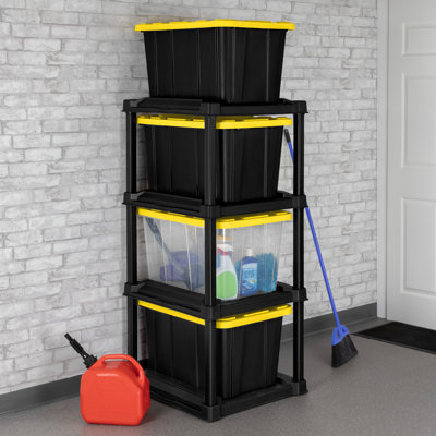 Sterilite 4 Tier Tote Rack, Vertical Garage or Basement Storage Organizer, Black