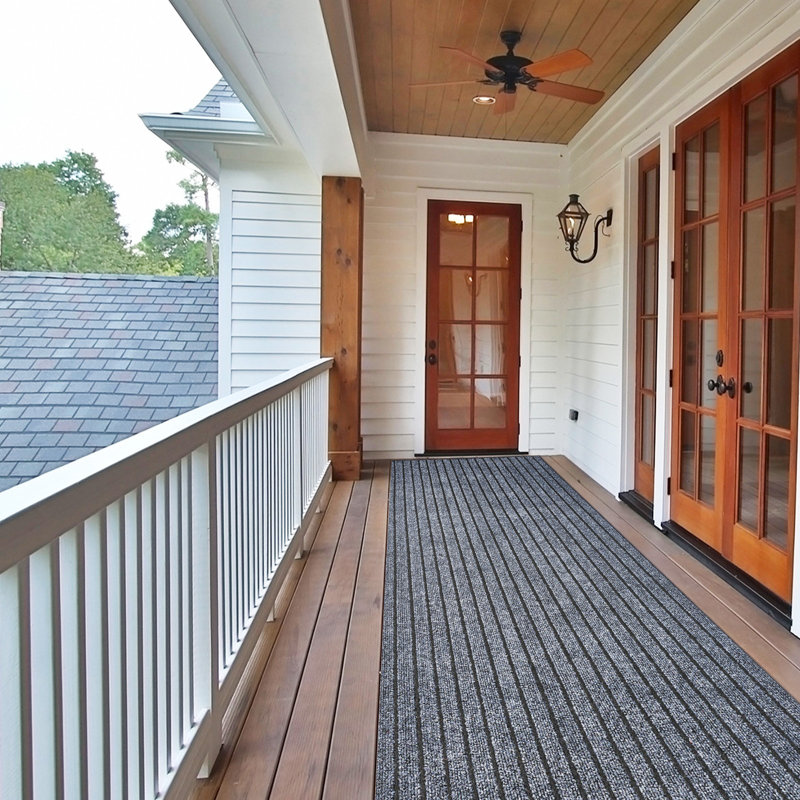 Runner Rug Hallway Non Slip Rubber Back Custom Size As Carpet Doormat Throw Rug Grey Striped, Runner 2' x 10'
