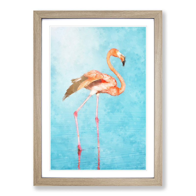 Flamingo Bird - Picture Frame Painting Print, Oak Framed, 45cm H x 33cm W x 2cm D