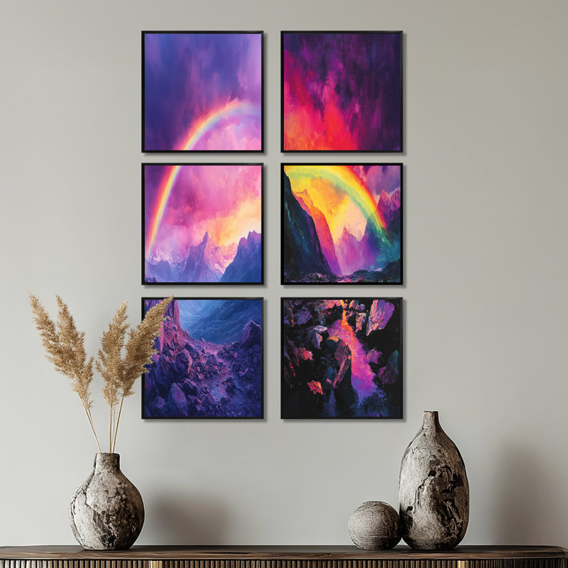«Rainbow In The Rocky Landscape», ensemble de 6 reproductions d'art mural, Impression encadrée sans passe-partout, Noir