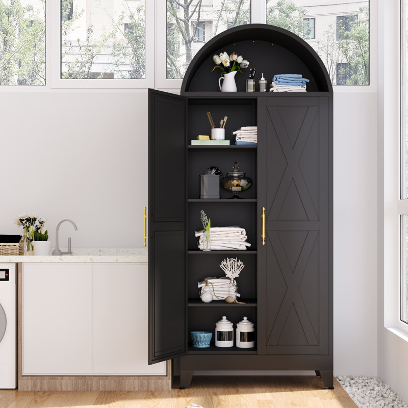 Armoire-penderie moderne en métal avec tablettes réglables, Noir, noir, noir, noir