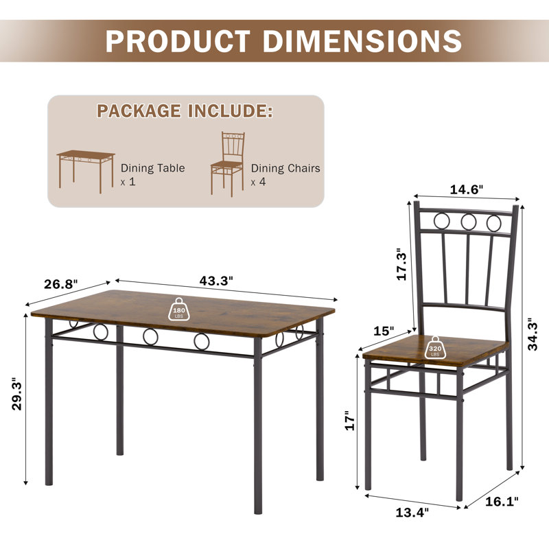 5 - Piece Dining Set,Kitchen Table And Chairs, Rectangular Dining Room Table Set With 4 Chairs, Space-Saving Kitchen Table Set For Small Space,Dinette,Apartment