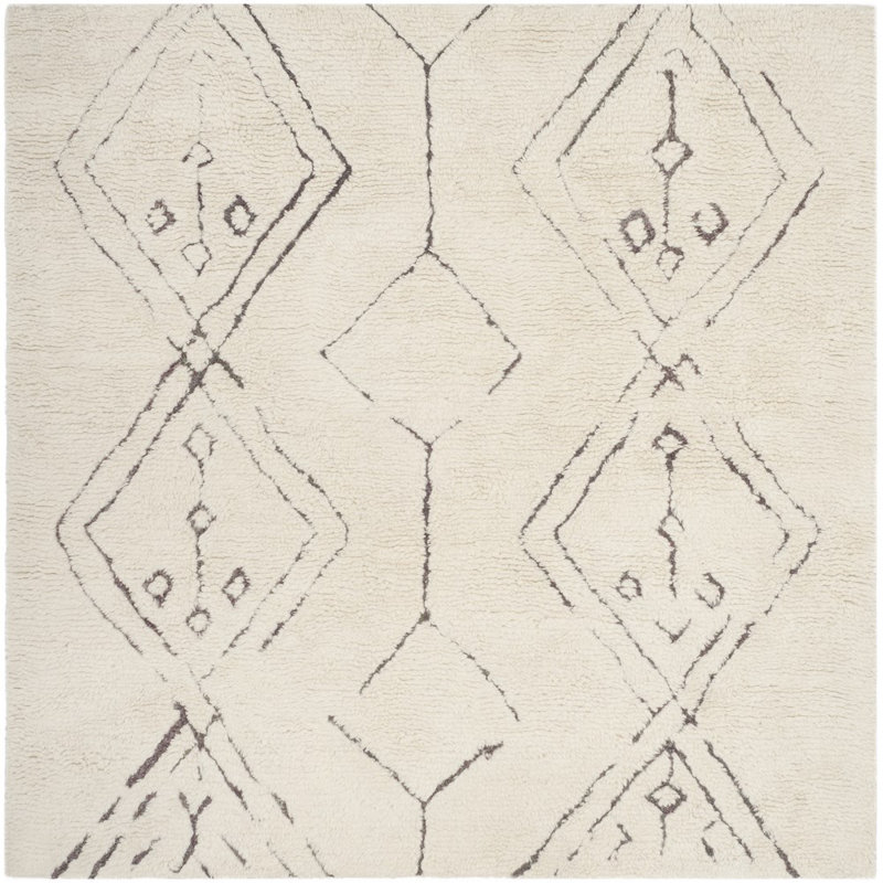 Tapis ivoire / multicolore noué à la main de style sud-ouest Lebern, Carré 6 pi