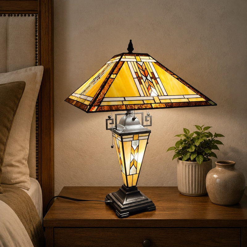 Grande lampe de table en vitrail à 3 lumières pour le salon