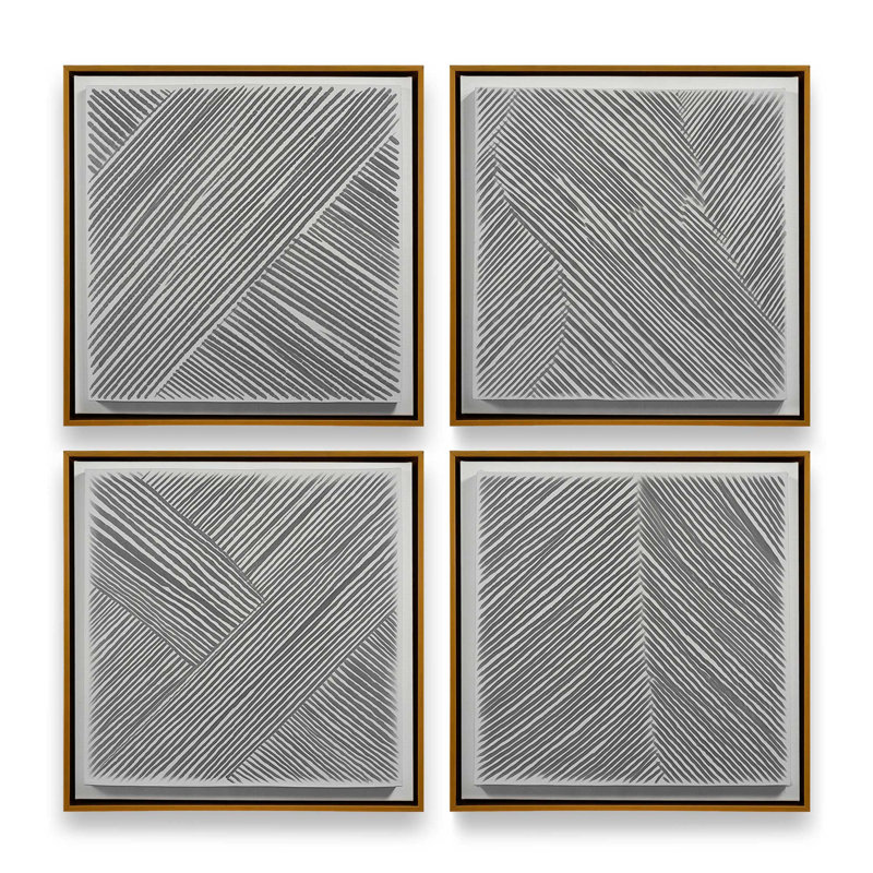 Linear Illusion Set of 4 Canvas Prints in a Frame, Polished Gold Floater Framed, 12.75" H x 51" W x 1.75" D