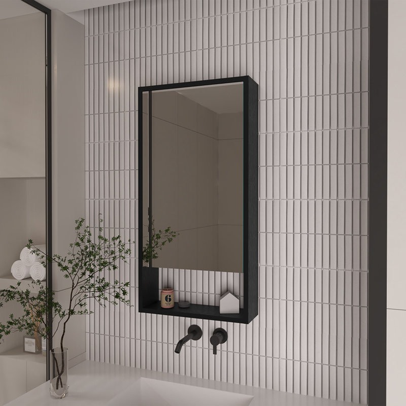 Wall Rectangle Medicine Cabinet with Mirror, Black