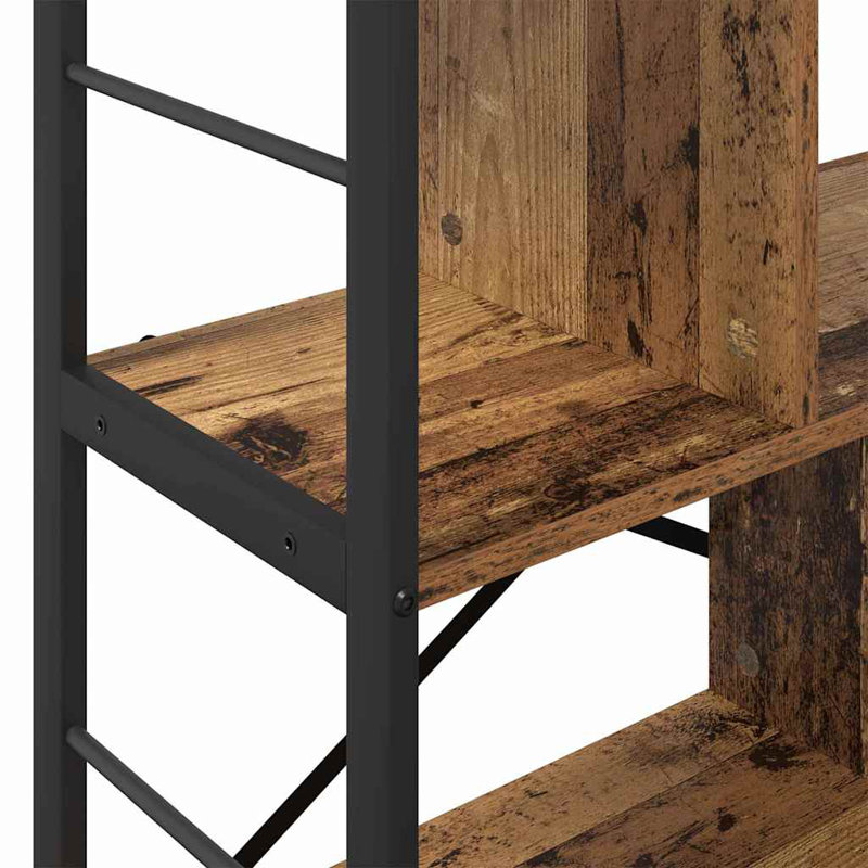 75cm W Steel Etagere Bookcase, Old Wood, (3 Shelves) 91cm. H x 75cm. W x 30cm. D