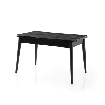 Table de salle à manger moderne extensible, noire, 51,2 po x 31,5 po x 29,5 po (extensible à 64,6 po) | 100% panneau de fibres enduit de mélamine, épaisseur: 0,7 pouce | Pieds en plastique durable, parfaits pour les petits espaces, design élégant et fonctionnel