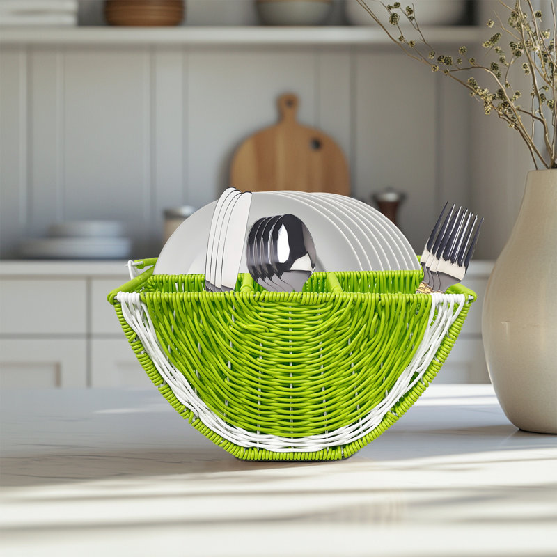 Panier en plastique simulé, Vert/blanc