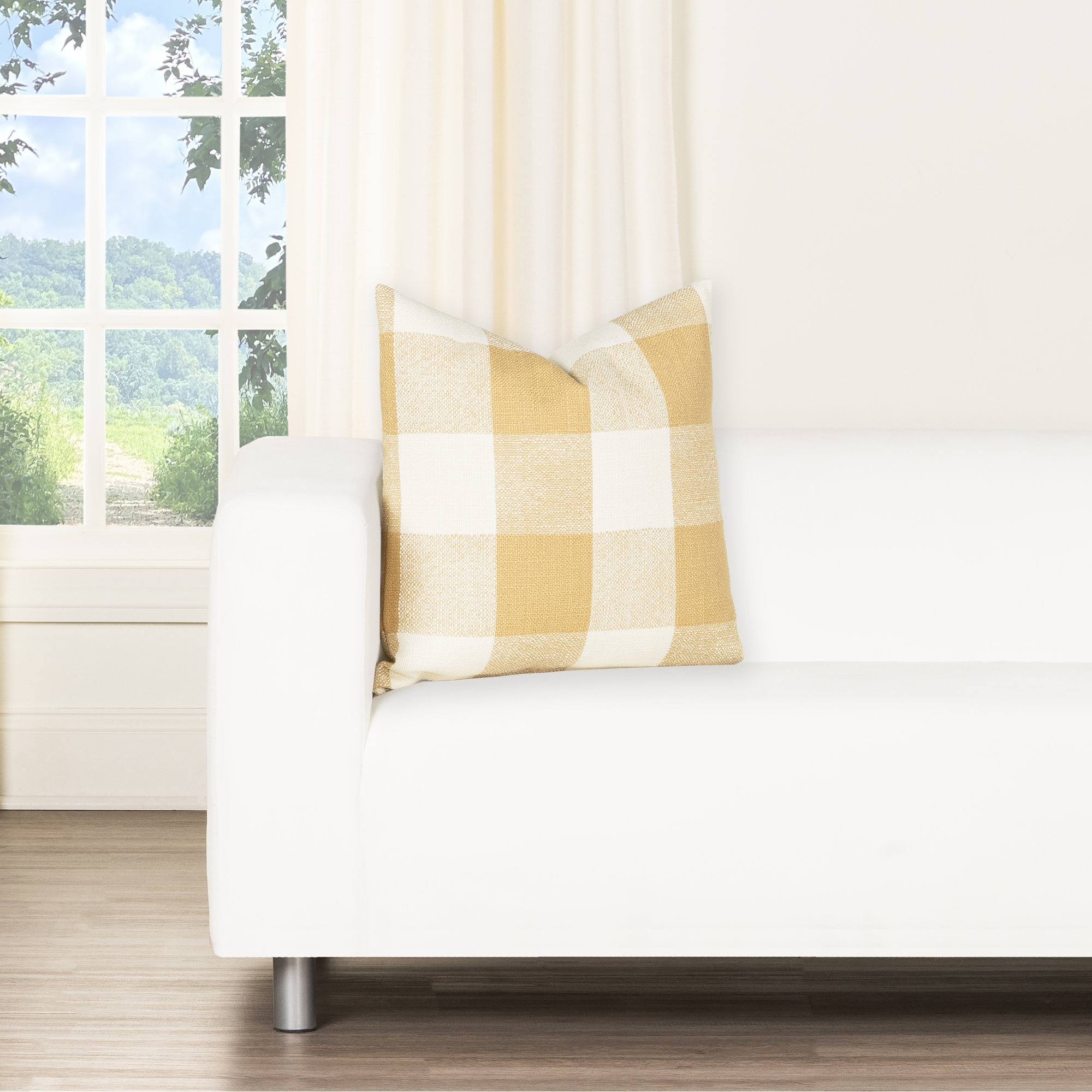 Birch Lane Cleveland Throw Pillow Throw, Yellow Checkered, Square 20", Feather