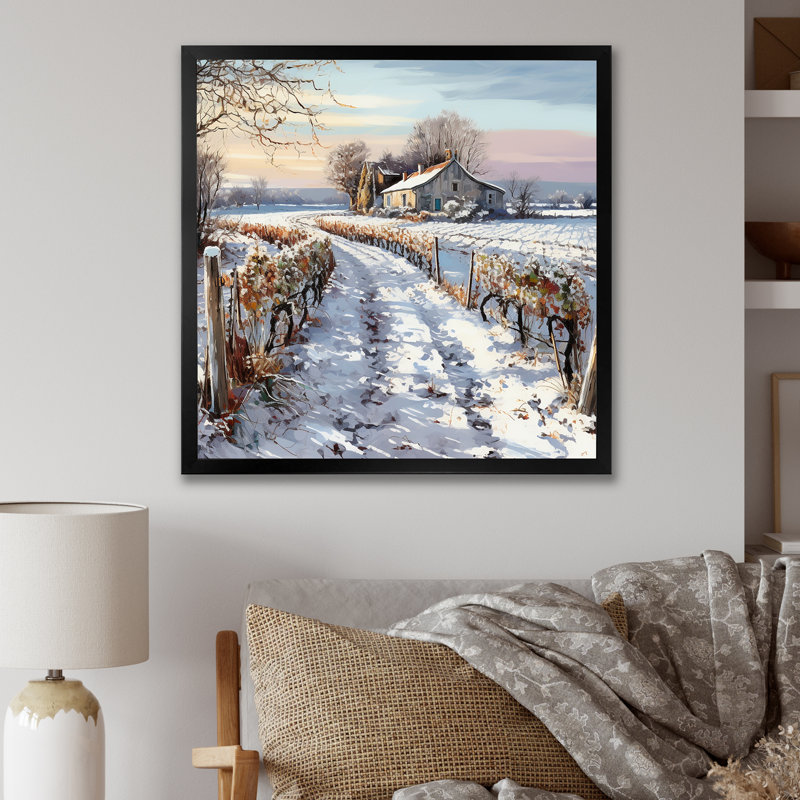 «Vineyard Winter Scenery» sur toile, H 24 po x l 24 po x P 1 po, Cadre simple noir