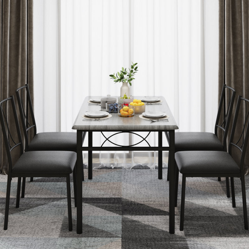 Ensemble de salle à manger 5 pièces pour 4 personnes, table de cuisine rectangulaire avec 4 chaises rembourrées - Structure en métal et plateau en MDF - Coin repas gain de place idéal pour les petits appartements/coins repas - Gris