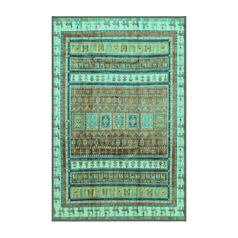 Tapis bleu en chenille tissé à la machine Southwestern, Rectangle 3 pi x 5 pi