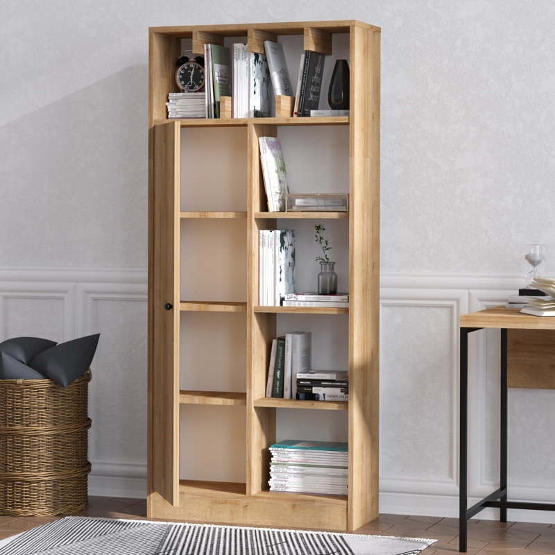 Modern Oak Bookshelf with Numerous Shelves, 23.6 x 11.8 x 67.0 inches | 100% Melamine Coated Particle Board, Thickness: 0.7 inches | Wall-Mountable Design, Scandinavian Style, Perfect for Home or Office Organization