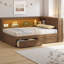 Lit de jour double en bois avec tablettes de rangement Hartland, 2 tiroirs, charge USB intégrée et lumières DEL, cadre de lit plateforme moderne, aucun sommier nécessaire, lit d'invité multifonctionnel-1651031040