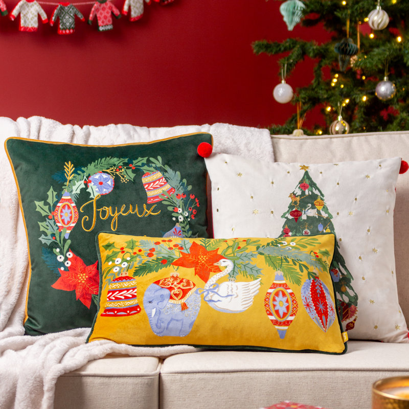 Deck The Halls Abstract Green Square Throw Cushion