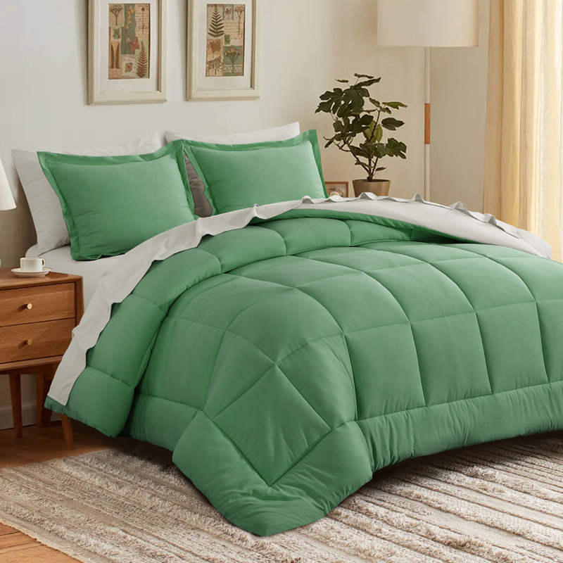 Ensemble d'édredon en microfibre 5/7-pièces , Édredon de très grande taille et 6 pièces suppl, Vert sauge / lin