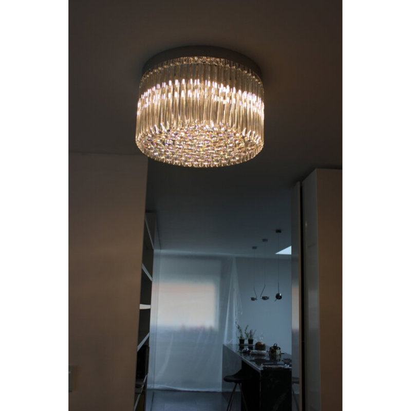 Murano Drum Chandelier, Clear, Polished Nickel, 39" Length x 17" Width x 20" Height